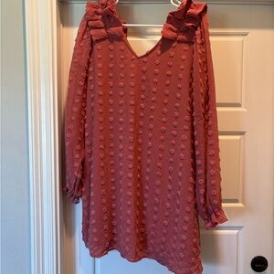 Entro Rose Textured Polka Dot Dress